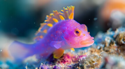  A tight shot of a pink-yellow fish near corals, surrounded by more corals in the background