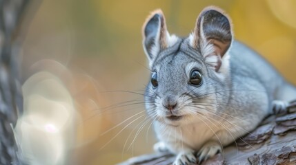 Wall Mural -  A tight shot of a small rodent on a tree branch gazing at the camera, backdrop softly blurred