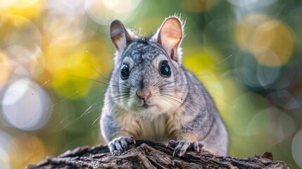 Wall Mural -  A tight shot of a small animal atop a tree trunk against softly blurred tree backgrounds