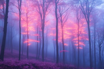 Wall Mural - Alien Forest of Fluorescent Trees forest where trees glow in fluorescent colors