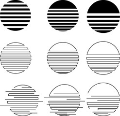 Wall Mural - decorative geometric striped black outlined sun. abstract retro illustration design. set of striped 