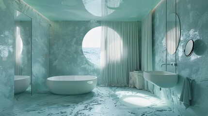 Aufkleber - Secret silver hideaway with pastel fresco walls, creating an ocean-depth, tranquil escape.