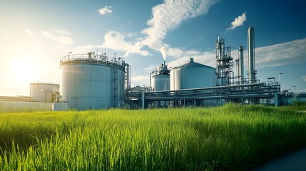 Poster - an industrial facility where biomass materials are being converted into liquid biofuel such as ethan