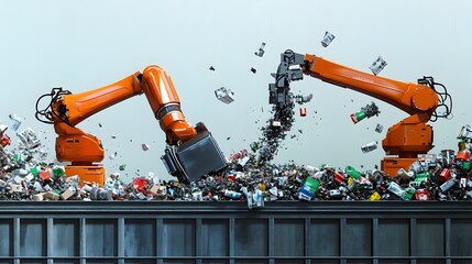 Poster - automated recycling sorting system with robotic arms and sensors in an industrial facility efficient