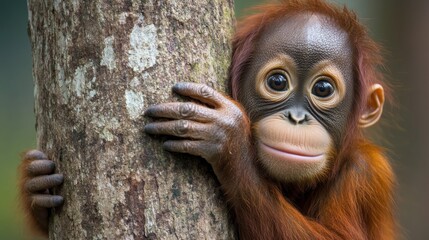 Orangutan or the Latin name Pongo great apes originating from the rainforests of Indonesian and Malaysia are threatened with extinction Background wallpaper AI generated image