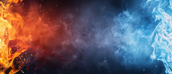 Wall Mural -  A tight shot of fiery blues and oranges, smoke billowing from both tops and bases