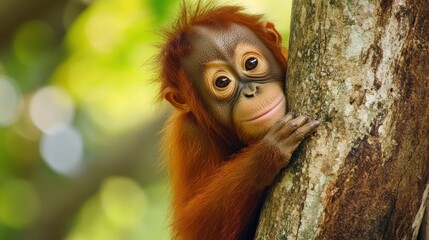 Orangutan or the Latin name Pongo great apes originating from the rainforests of Indonesian and Malaysia are threatened with extinction Background wallpaper AI generated image