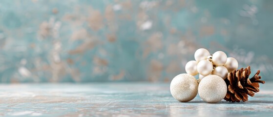 Wall Mural -  A pine cone with white seeds and another pine cone atop it, with yet another below