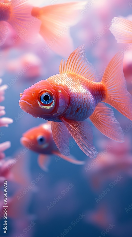 A group of colorful, small fish swimming in the water, with a simple ...