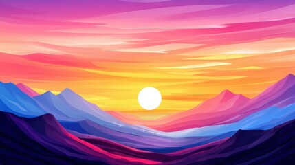 Sticker - Experience the calm of a stunning tundra sunrise, blending fantasy and peace in this charming illustration.