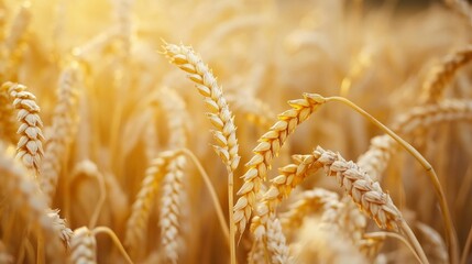 Close-up Of Ripe Golden Wheat With Sunlight - Harvest Time Concept with generative ai