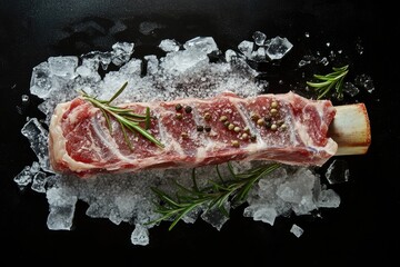 Wall Mural - Fresh raw beef ribs with salt & pepper. Perfect for a high-quality, delicious meal.