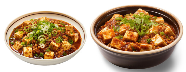 Szechuan mapo tofu, on isolated transparent background