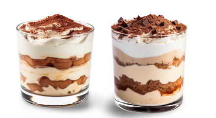 Canvas Print - Tiramisu dessert served in a glass, on isolated transparent background