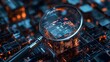© pisan thailand - Magnifying Glass Inspecting Futuristic Computer Chip Circuit Board in Modern Technology Workspace