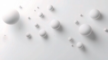 Wall Mural - White Abstract Sphere Background: A minimalistic design featuring a cluster of white spheres in various sizes floating on a pure white background, casting subtle shadows that add depth and dimension. 