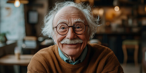 Poster - Portrait of an old man with glasses and a mustache, generative AI