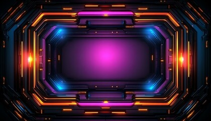 Sticker - Abstract Futuristic Technology Background with Glowing Lines and Shapes