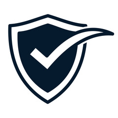 Poster - Shield with check mark. Protection approval sign, cyber security. Vector linear icon isolated on white background.
