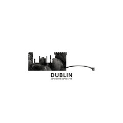 Wall Mural - Dublin panorama, vector badge, skyline logo and icon. Ireland capital city horizon logotype with landmarks and building silhouettes. Isolated foggy abstract gradient graphic