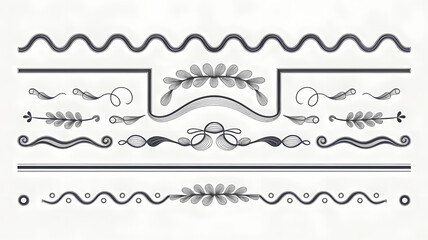 wavy border doodle elements black and white illustration, calligraphic design elements and page decoration