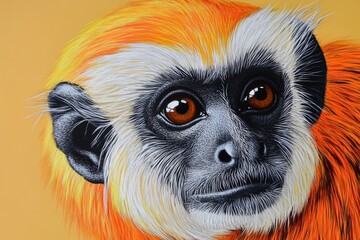 Vibrant close-up portrait of orange white monkey with striking eyes