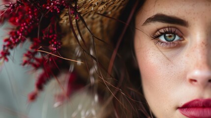 Wall Mural - blue eyes, straw hat above