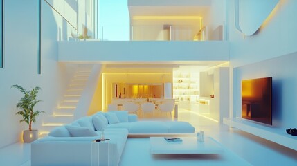 Wall Mural - Modern house interior with white walls, furniture, and tech.