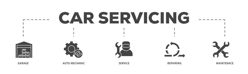 Car servicing icons process structure web banner illustration of repairing, maintenace, service, auto mechanic, garage icon png transparent background.