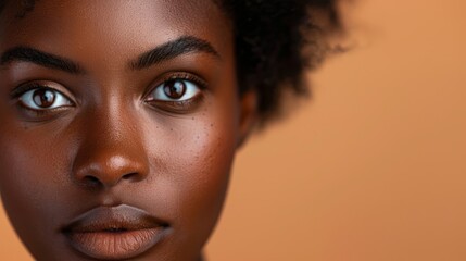 Wall Mural -  A tight shot of a woman's face with freckled hair and blue eyeshadow