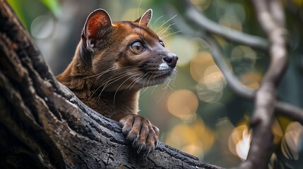 Wall Mural - Fossa in its natural habitat gazing out from a branch