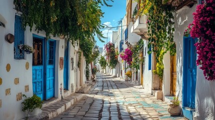 Pretty plant-lined historic street, Sidi Bou Said