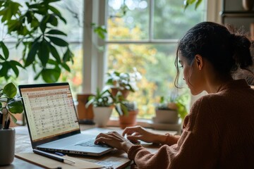  A business mentor and mentee sit at a desk in a home office, reviewing a project timeline with a digital calendar