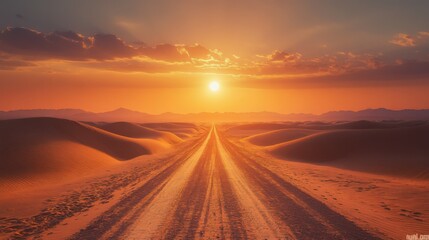 Canvas Print - road covered with sand in the desert at sunset. Top view.