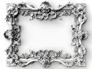 Elegant Vintage Rectangular Frame with Intricate Floral Ornaments on White Background