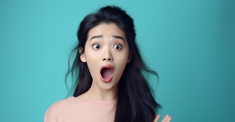 Young astonished shocked surprised Asian woman wear pink shirt looking camera isolated on plain pastel light green color background studio portrait. Winning the lottery, season holiday clearance sale