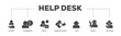 © kirale - Help desk icons process structure web banner illustration of support, information, advice, problem solving, help, service and solutions icon png transparent background.