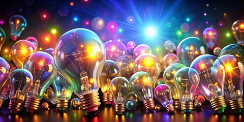 Abstract background with glowing light bulbs in various sizes and colors