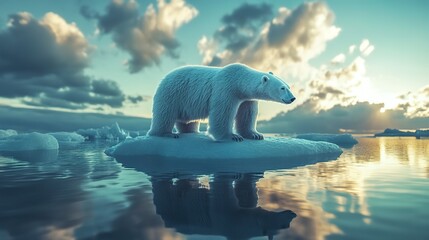 Sticker - A polar bear stranded on a shrinking ice floe