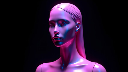 Wall Mural - Super realistic image of a mannequin girl made of holographic smooth material