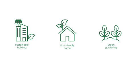 Poster - Sustainable Building, Eco-Friendly Home, Urban Gardening Vector Icons for Green Living