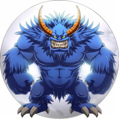 A Ferocious Blue Demon with Horns and Claws