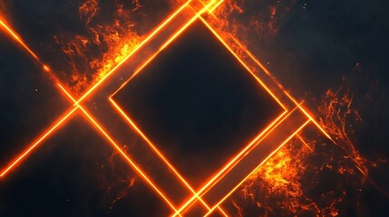Aufkleber - Abstract fiery orange neon lines forming a square on a dark background.