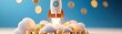 © Tonton54 - A vibrant rocket launching from a cloud of coins, symbolizing financial growth and innovation in a dynamic digital economy.