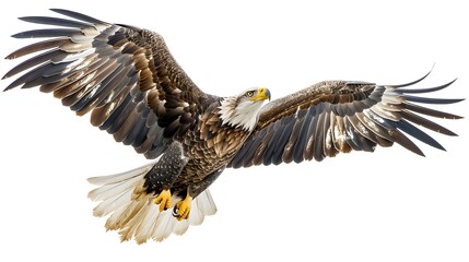 Majestic Eagle in Mid Flight Isolated on White Background with Detailed Feathers and Powerful Presence