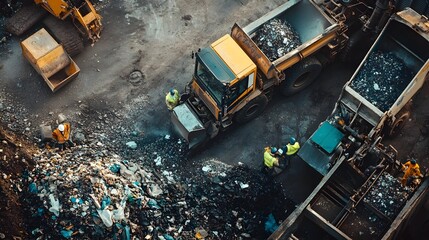 Poster - hardworking employees operating advanced recycling machinery and equipment in a modern industrial fa