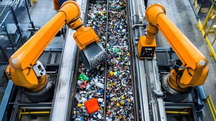 Poster - automated recycling sorting system with robotic arms and sensors in action a highly efficient indust