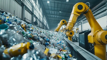 Poster - automated recycling sorting system with robotic arms and sensors efficiently separating different ty