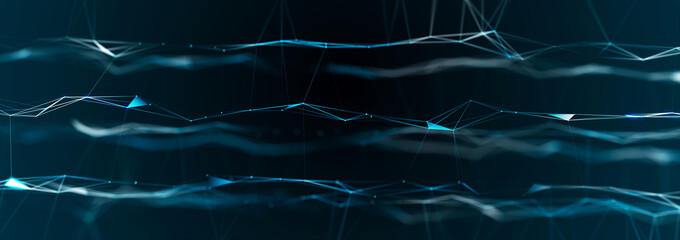 Leinwandbilder - Polygonal background with dots and lines. Network connection structure. Science and technology. 3d