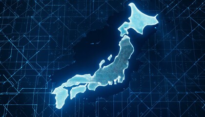 Poster - Digital map of Japan, concept of global network and connectivity